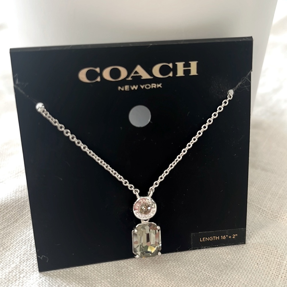 Coach Silver Emerald-Cut Crystal Necklace